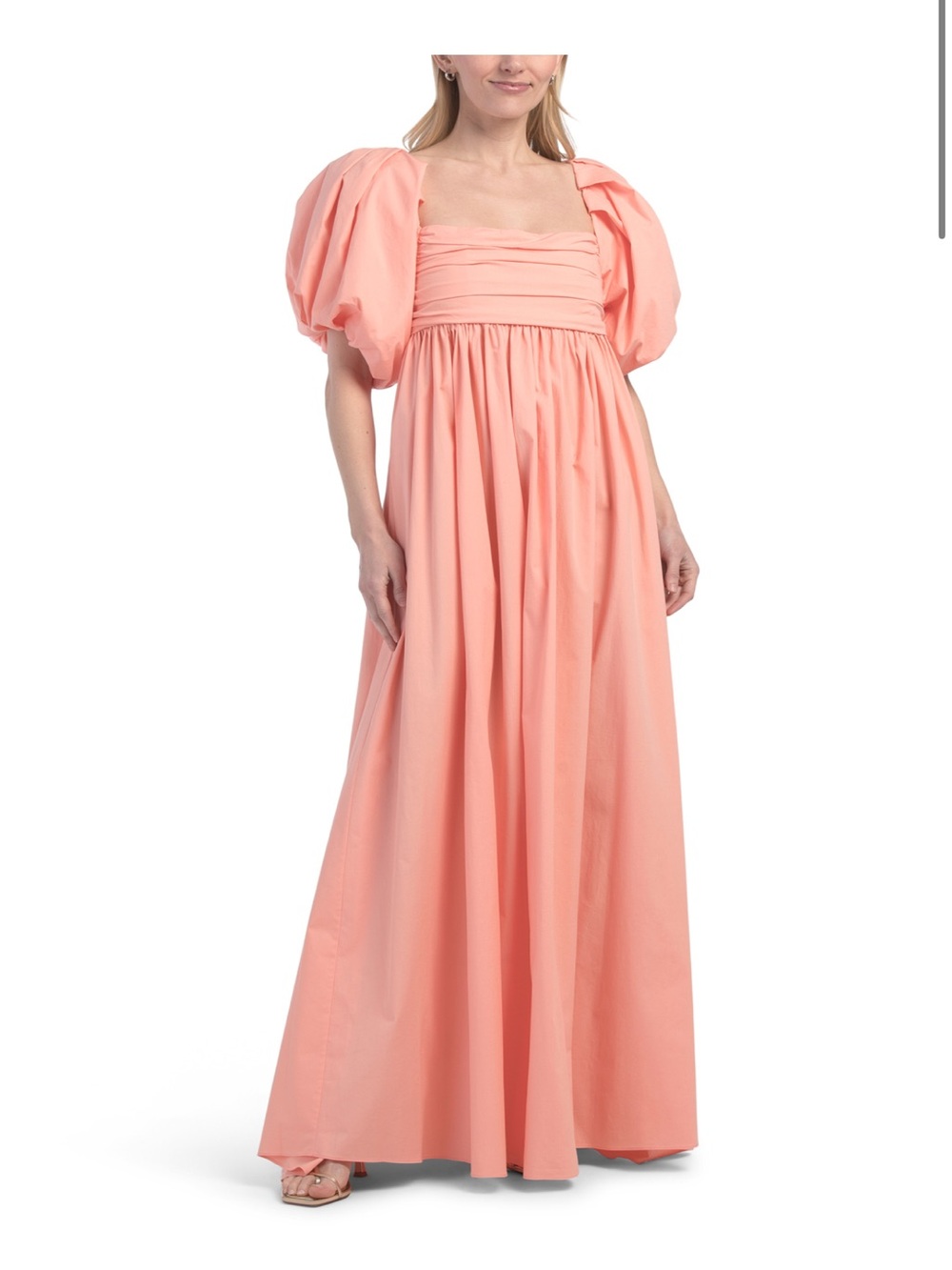 Caroline Constas Peach Pink Off-Shoulder Maxi with Puff Sleeves